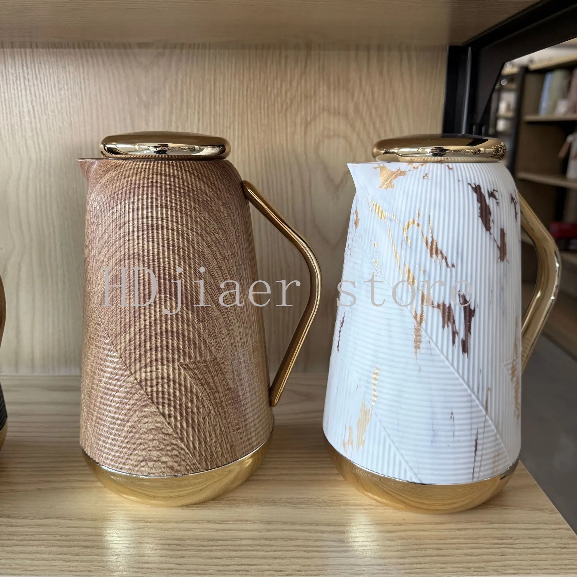 

Luxury Minimalist Gold-Plated Striped Glass Thermos Bottle - Large Capacity Insulated Kettle, Hot Water Flask for Home & Office