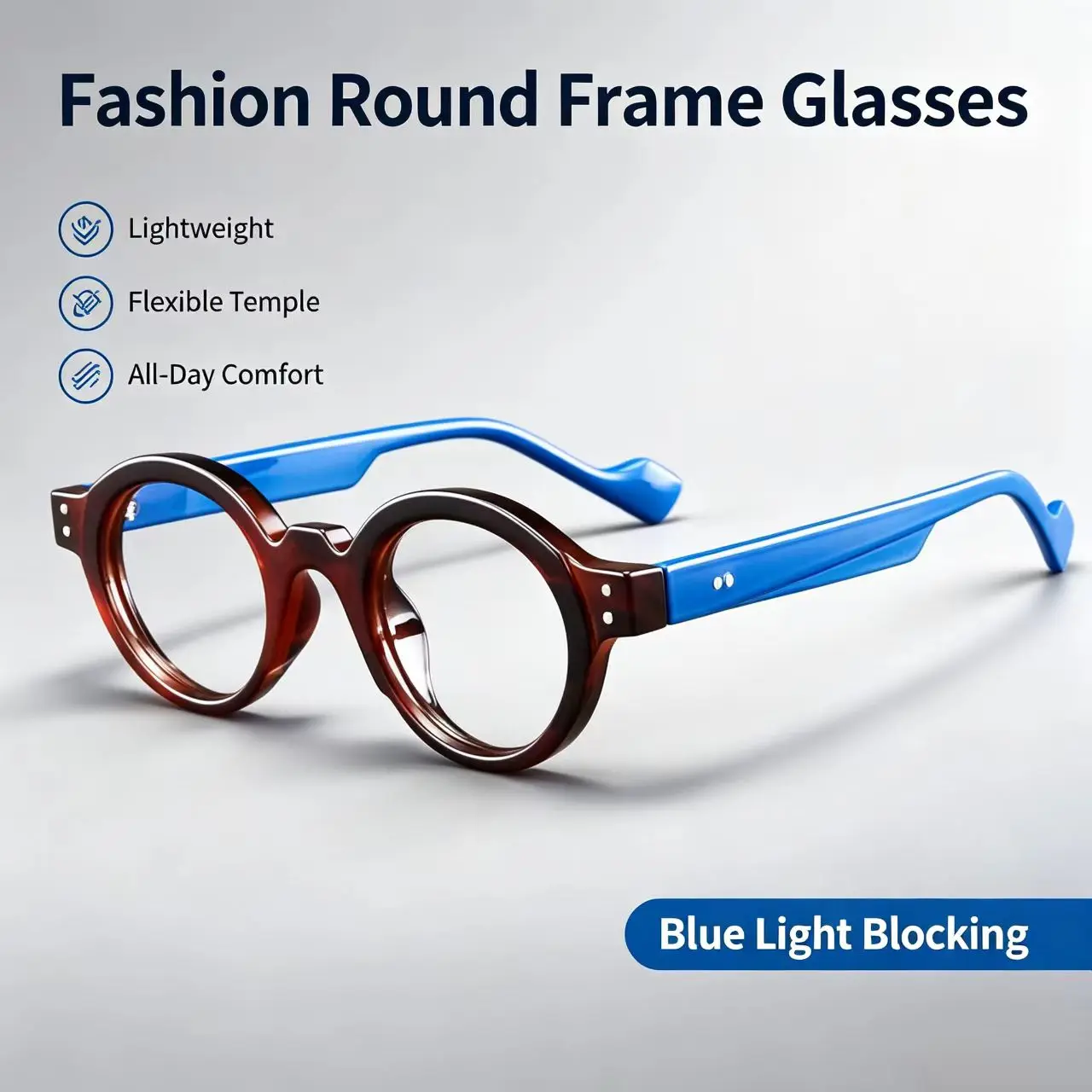 Neue Retro-Runde Lesebrille, Unisex, Blaulichtfilter, Ultraleichte Transparente Gläser, Stilvolle Dekorative Brille