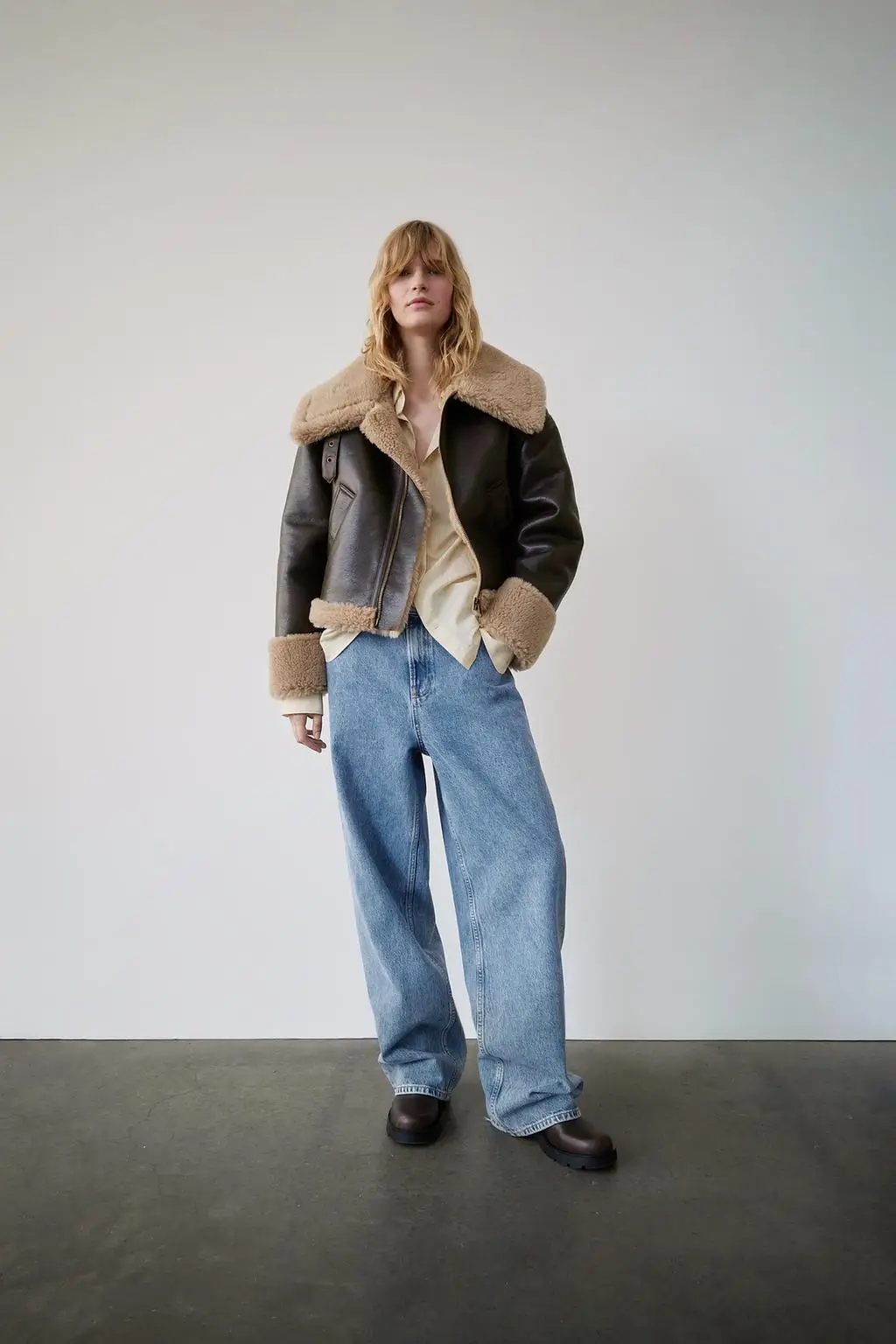 Chaqueta de Piel de O de Doble Cara Estilo Motocicta, Abrigo de Piel de Cordero, Cuero y Piel Inteados, Ropa de Abri...