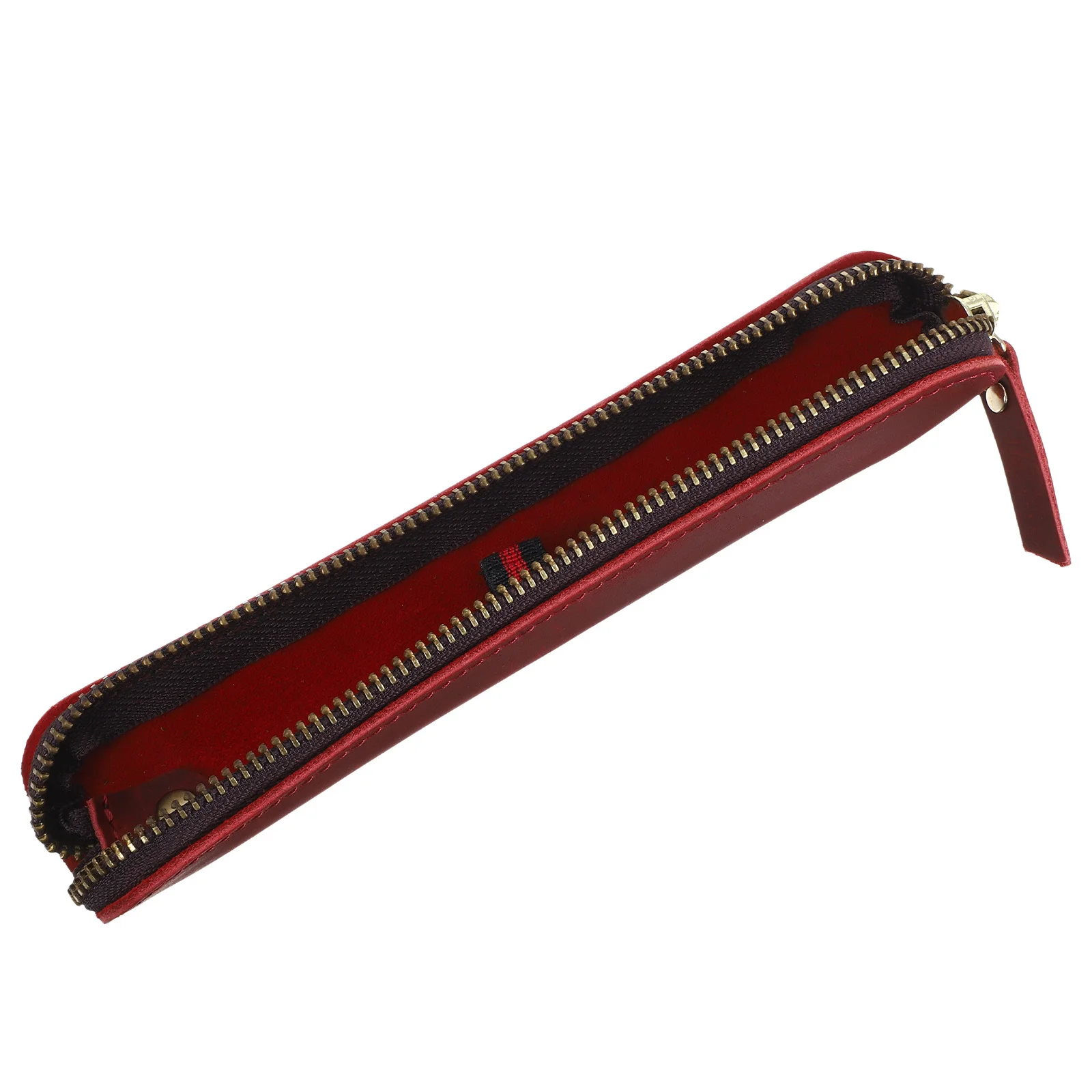 

Luxury Case Handmade Holder Pouch Wine Red Zipper Closure Pen Organizer For Office College Pen Bag