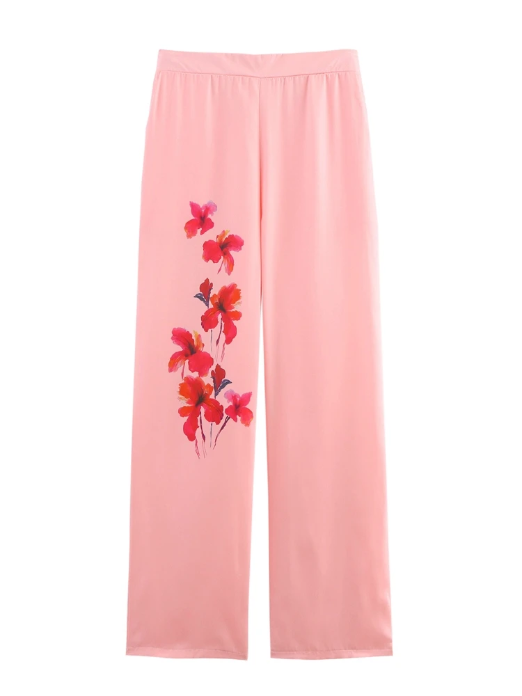 

OUROPEAN ZTATION 2025 Summer Woman's Fashion Bottoms High Waist Casual Lady Long Pants Ruffles Regular Fit Pockets Print Floral