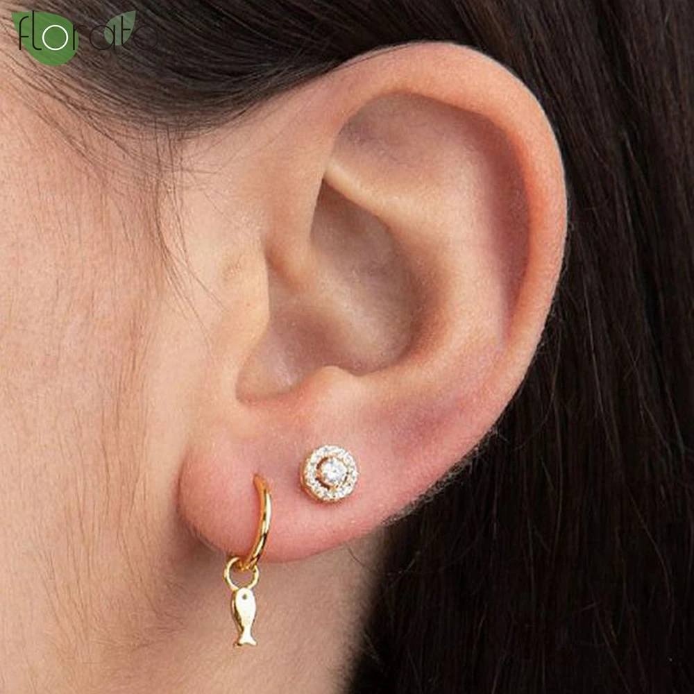 925 Sterling Silver Needle Cute Gold Fish Pendant Earrings 11.5mm Small Hoop Earrings for Women's Trend Puncture Jewelry 2023