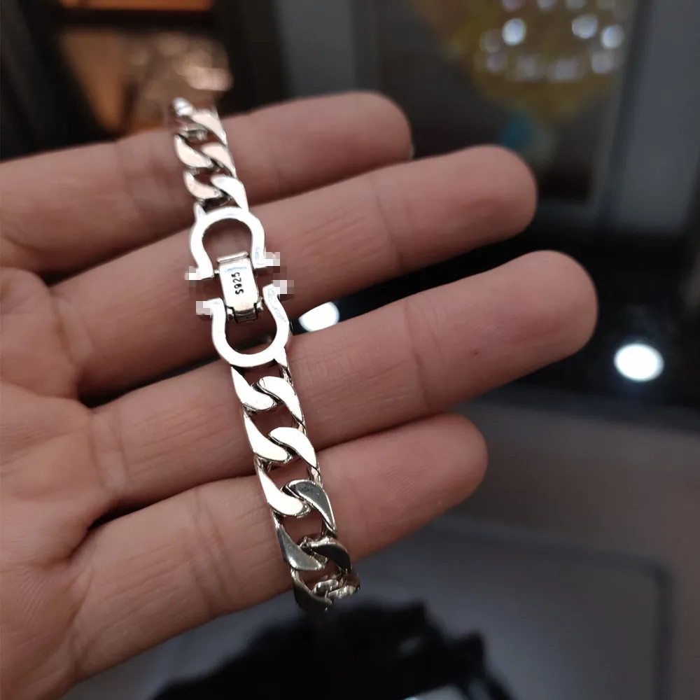 S925 Sterling Silver Europe And America Personality Eternal Vine Flower Punk Tank Bracelet Men's Thai Silver Retro Smooth Chain