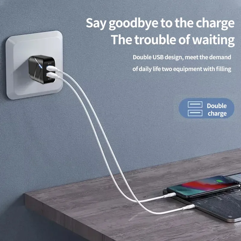 المزدوج USB Qc3.0 + 2.1a متعدد المنافذ شحن سريع ثنائي المنفذ المعيار الأمريكي الأوروبي القياسية شحن سريع شاحن الهاتف المحمول #6