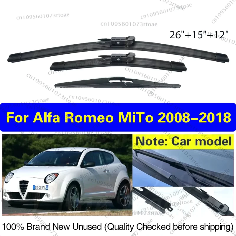 

Front Rear Wiper Blades Set For Alfa Romeo MiTo 2008-2018 Window Windshield Windscreen Brushes Cutter Car Accessories 26"15"12"