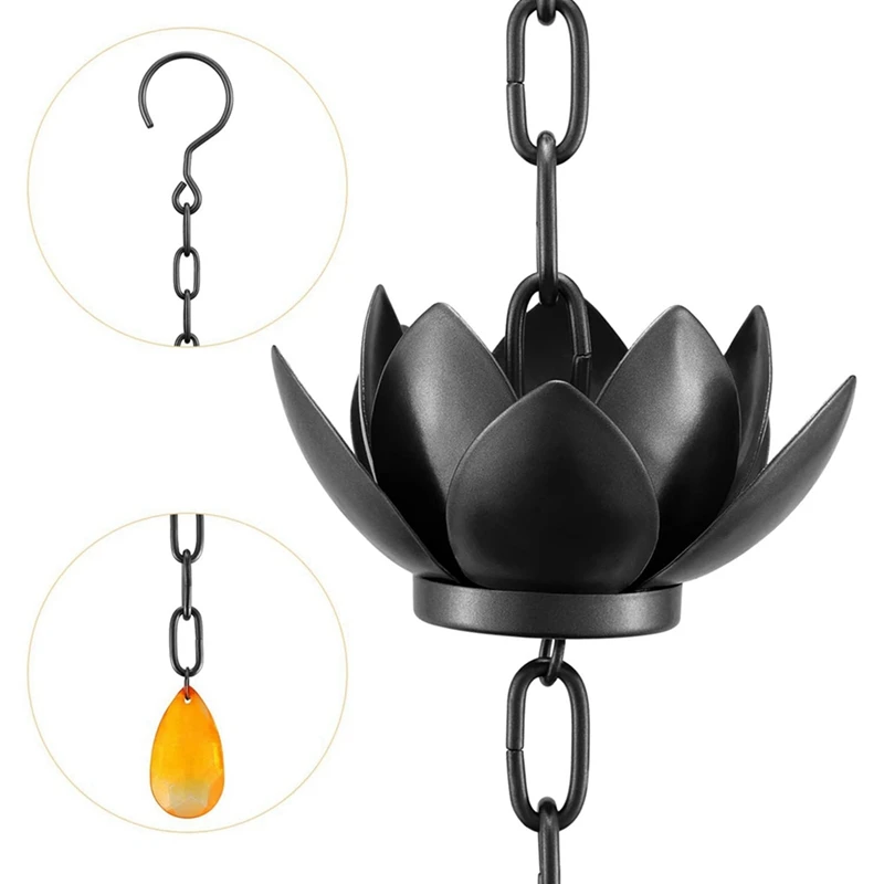 2X Rain Chain, Lotus Rain Catcher Chain For Gutters Outside , Rain Chain Cups To Replace Gutter Downspout, Divert Water