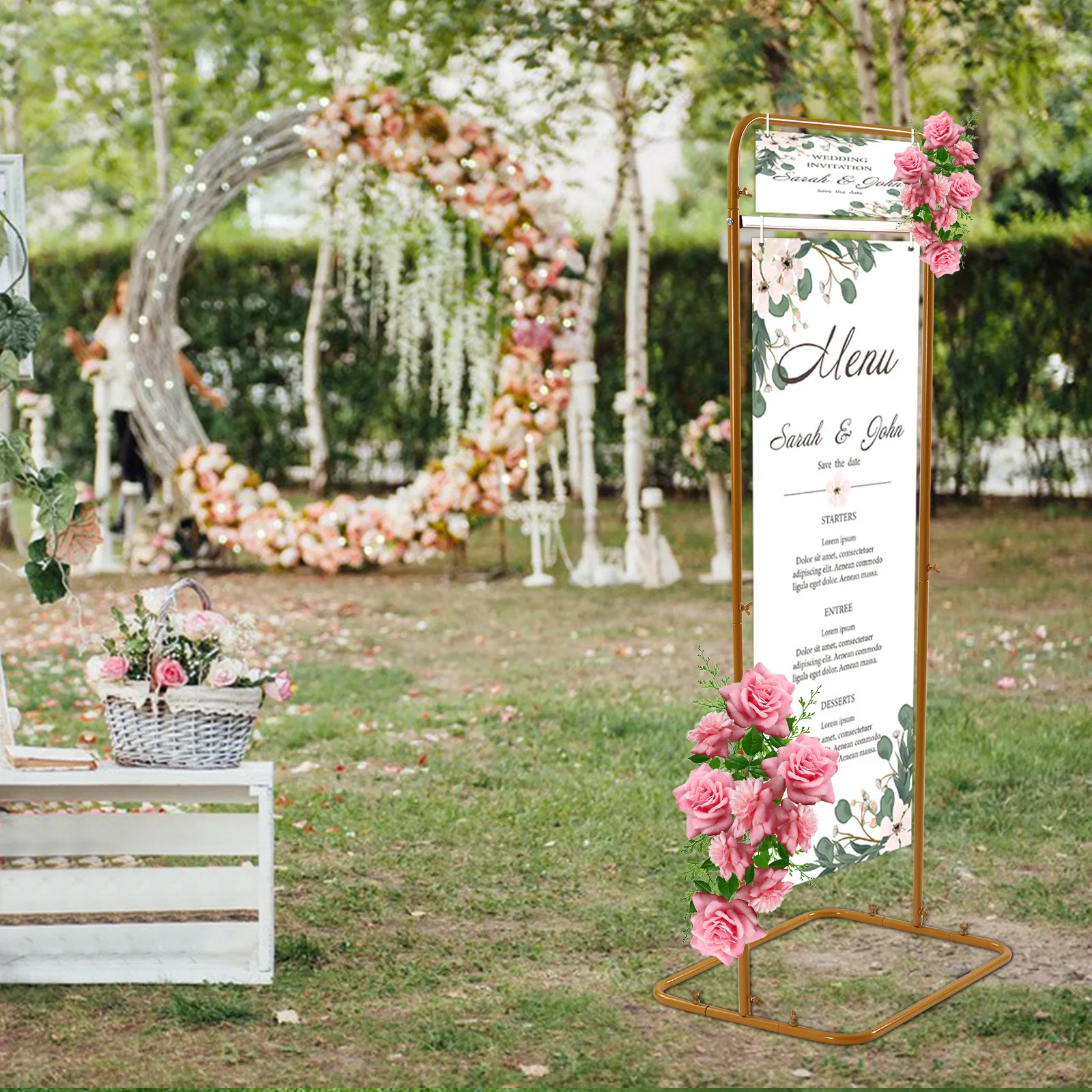 4.9 Feet High Metal Wedding Garden Arch Geometric Sign Frame Welcome Guests