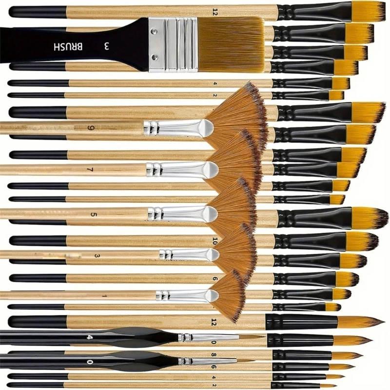 R53C Handle Nylon Hair Bristles Paint Brush For Drawing on Canvas Stone Ceramics