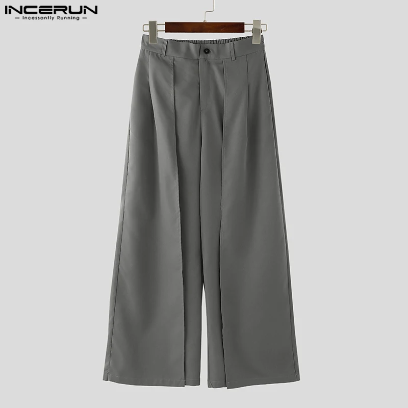 INCERUN الرجال بنطال ذو قصة أرجل واسعة بلون زر فضفاض ركض بنطلون الرجال الشارع الشهير فضفاض 2025 الكورية نمط موضة السراويل الطويلة