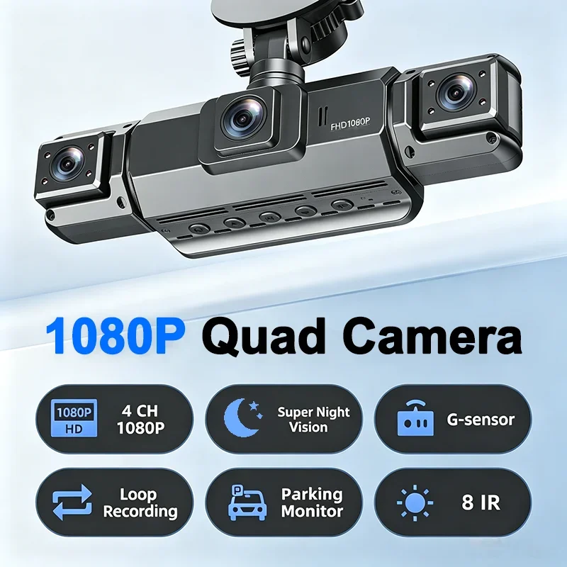 1080P Dash Cam 3/4 Channels Car DVR Dashboard Cameras for Car Way Back Box Parking Mode 24H Front and Rear Interior 360 Dash Cam - view 2