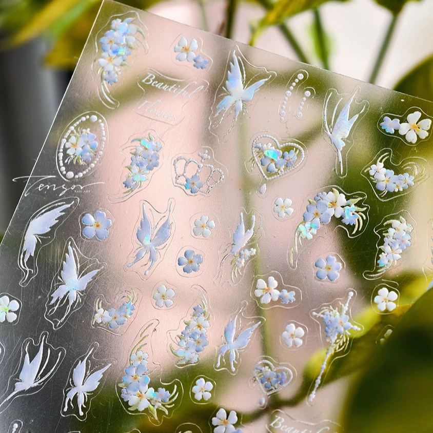 

Pretty White Butterfly Flower Wreath Love Heart Crown Corsage Corolla Garland Delicate Adhesive Nail Art Sticker Manicure Decals