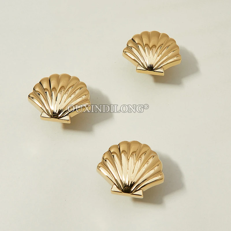 10PCS Solid Brass Creative Shell Furniture Pulls Handles Drawer Knobs Children's Room Cupboard Wardrobe Cabinet Pulls Knobs
