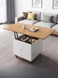 Movable lifting coffee table dining table integrated dual-purpose log wind multi-functional folding square coffee table