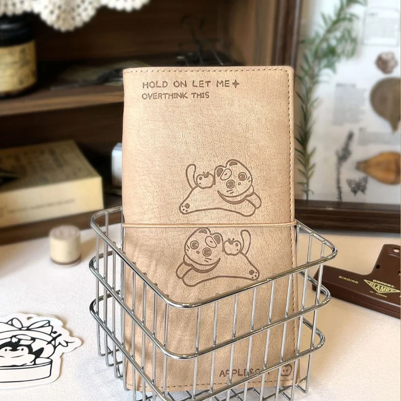 Cute Cartoon Loose Leaf Journal A7 PU Leather Notebook Blank Grid Paper Refillable Portable for Students Stationery