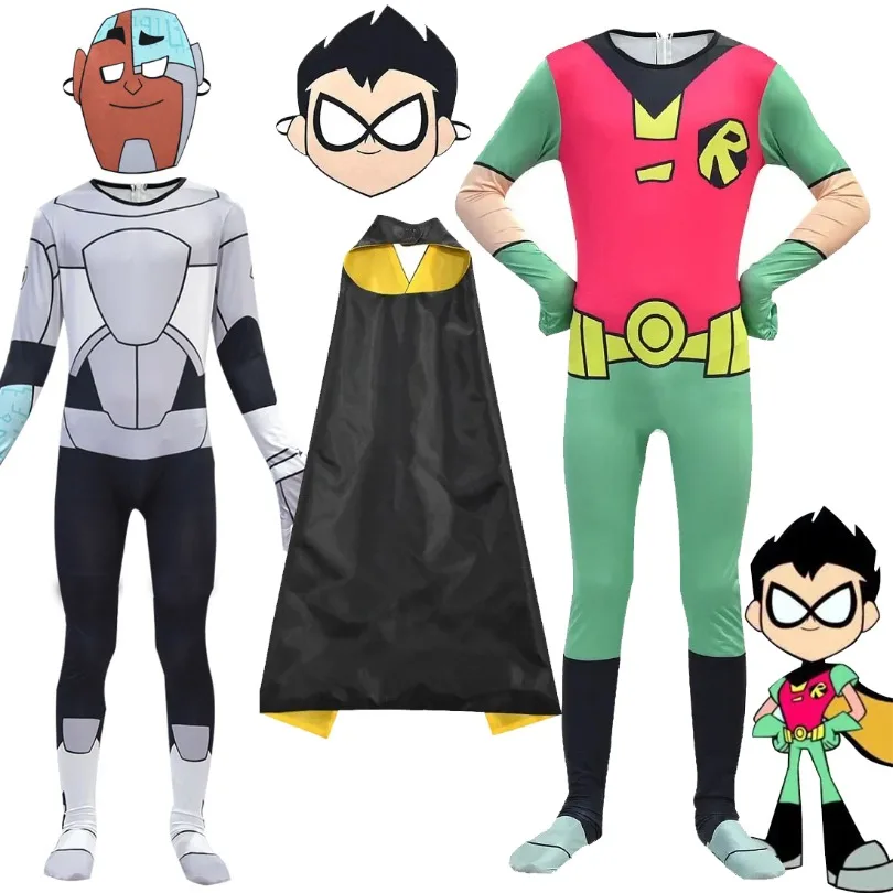 Teen Titans Go Robin Cosplay Disfraces de Halloween para niños niñas mono y capa Disfraces de dibujos animados ropa de fiesta de Carnaval