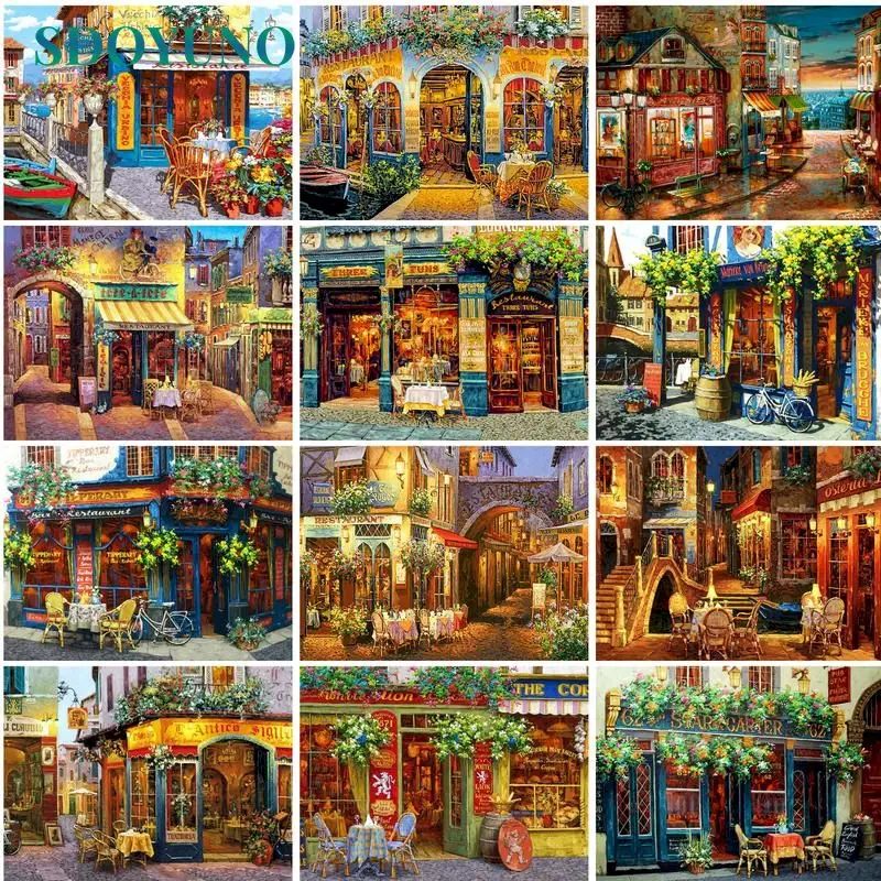 

SDOYUNO Paint By Number Street Drawing On Canvas Hand Painted Painting Art Gift DIY Pictures By Numbers Scenery Kits Home Decor