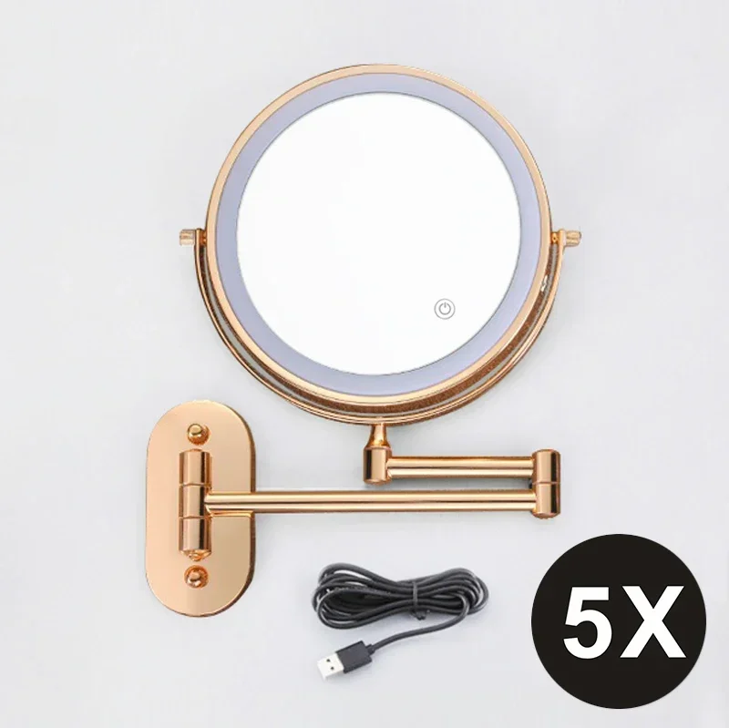For  Rose Gold Wall Mounted Makeup LED Mirror 3X-10X Magnifying USB charing Double Side Bathroom Smart Shaving Cosmetic Mirror