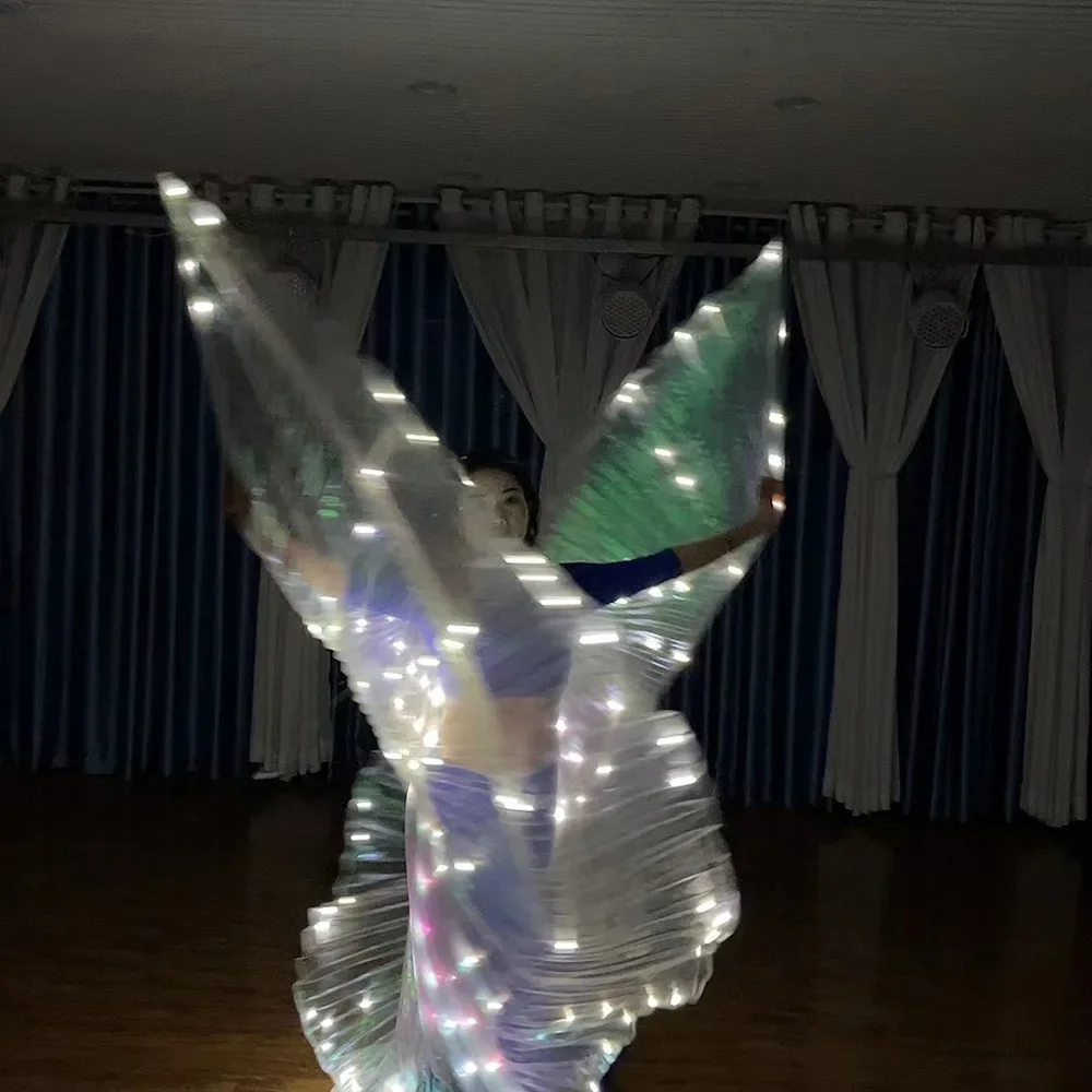 Blue White Auto Flash Led Isis Wings Belly Dance Stage Performance Light Wings Costumes Carnaval Party Show Dancewear