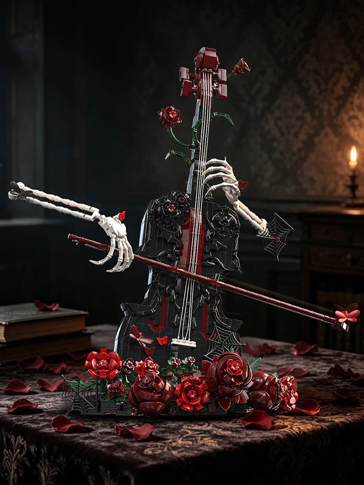 Idea Rote Rose Baustein „Lost Rhyme Chord Song“ Cello Lernspielzeug Skeletthand Konstruktionsbaustein-Sammlung für Geschenke – Detail 5