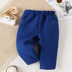 Spring and Autumn Baby Boy Cute Casual Fashion Outdoor Sports Soft and Comfortable Dark Blue Pants Pocket Loose Pants Baby Girl