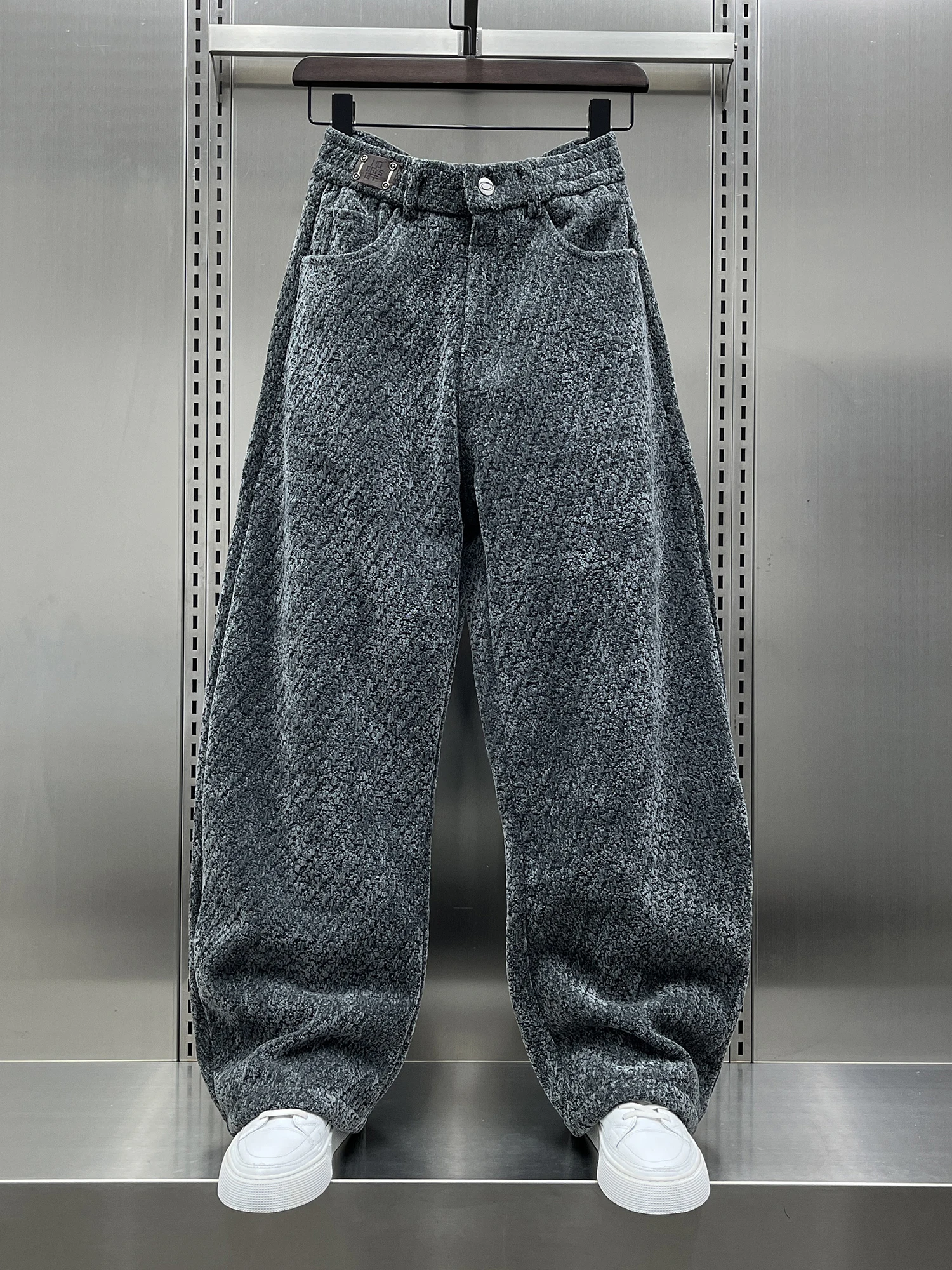 

Korean Lazy Sle American Fce Lined Straight Leg Knife Pants Men's Autumn Winter New Trendy High Street Cool Casual Pants