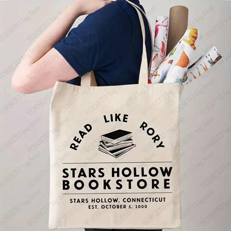 Read Like Rory Stars Hollow Bookstore Pattern Canvas Tote Bag Best Gift for Her Women Shopping Bags Library Book Bag for Bookish