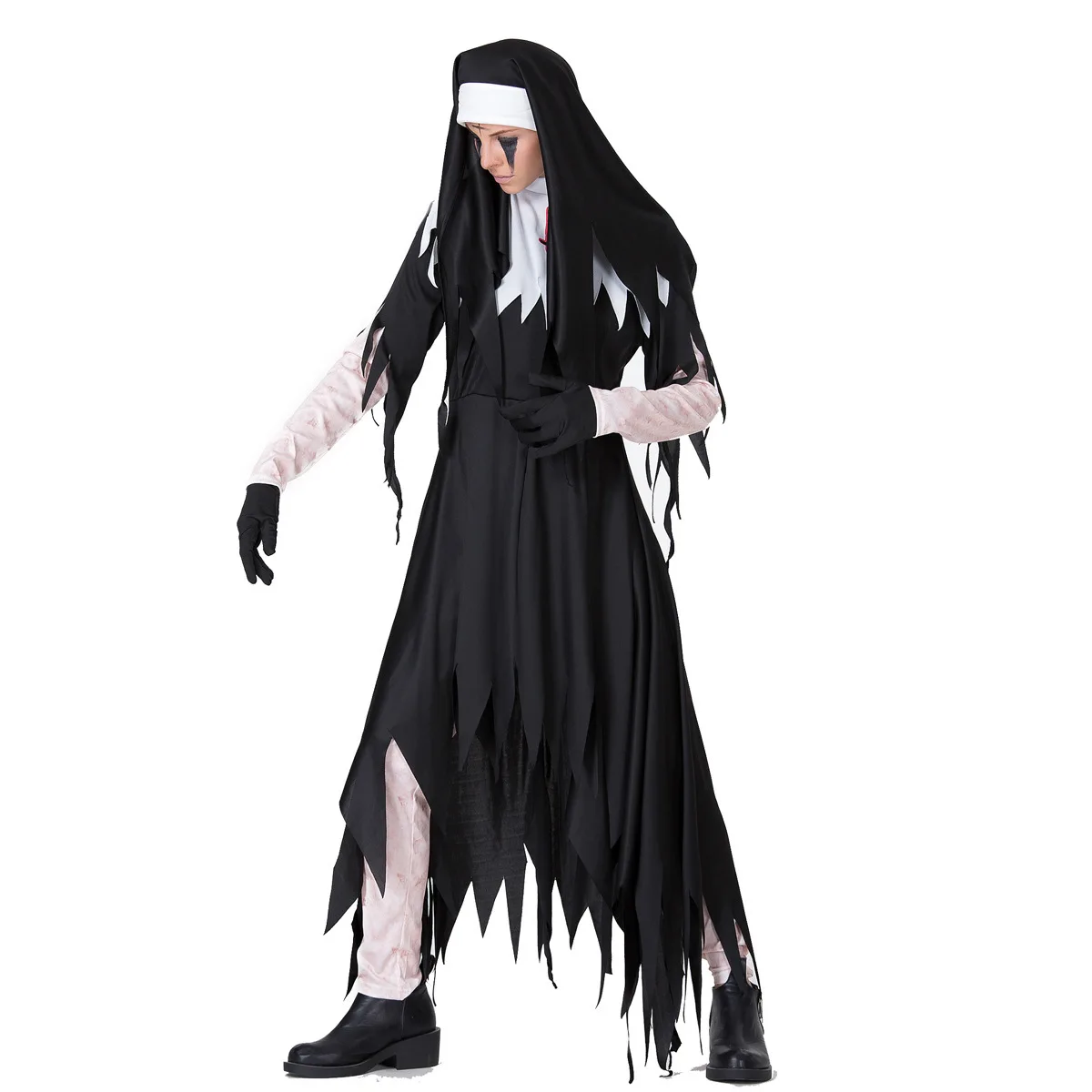 

Adult Nun Priest Costume For Halloween Bloody And Terrifying Irregular Long Dress Zombie Performance Costume