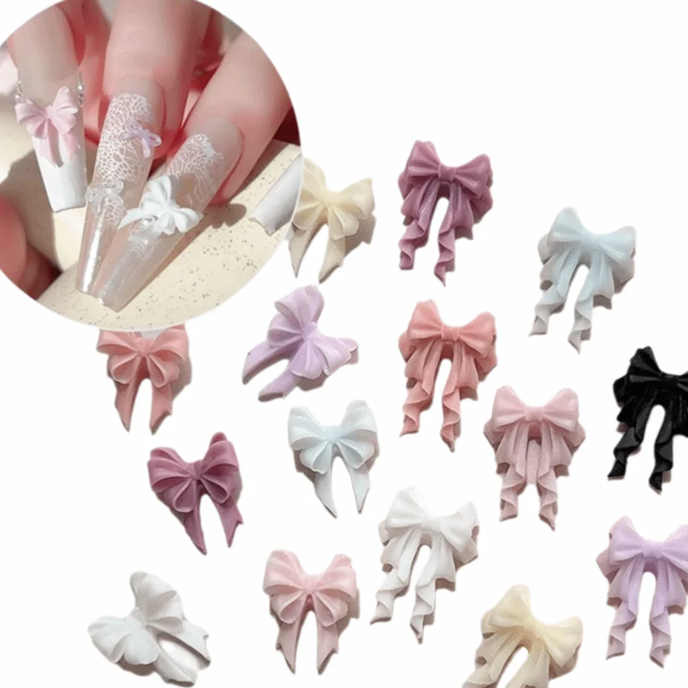 

30PCS Multiple Colors Fairy Waved Pearl Bowknots Resin Material Minimalist Design Bow Nail Decorations Bowknot Shape