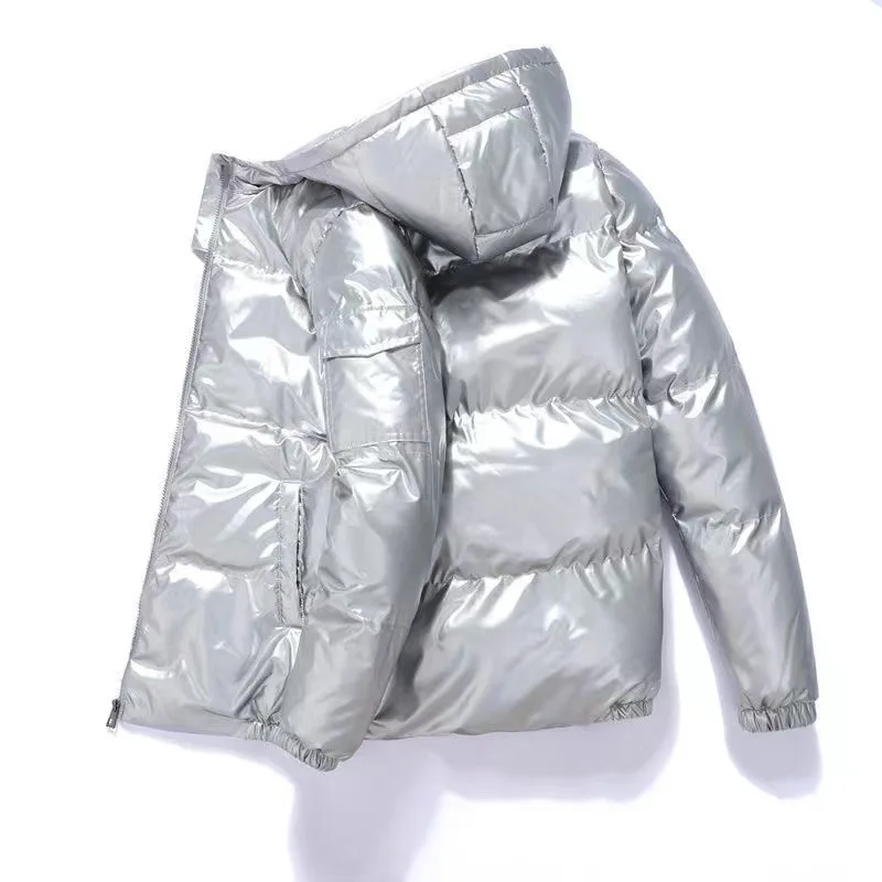 Winter Shiny Hooded Puffer Jacket Men's Korean Short Thick Casual Outerwear
