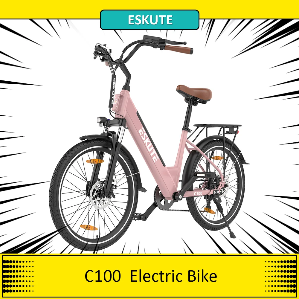 ESKUTE C100 Electric Bike, 250W Motor, 36V 10.4Ah Battery, 26*1.75-inch Tires, 25km/h Max Speed, 50-60km Range,  Disc Brakes