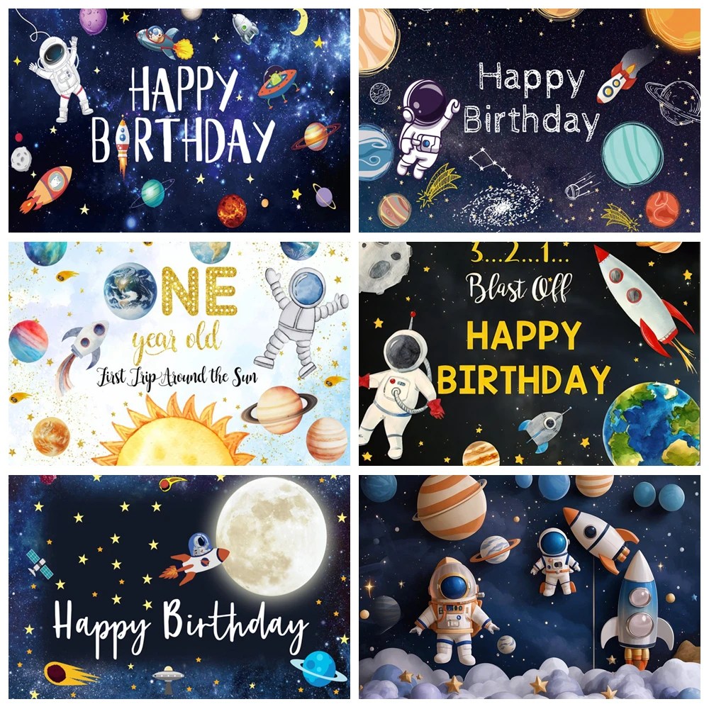 

Outer Space Universe Astronaut Backdrop Kids Baby Birthday Party Earth Galaxy Planet Rocket Photography Background Photo Studio