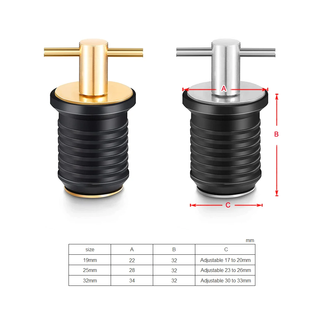 Marine Hardware Adjustable T-Handle TWIST-IN Drain Plug Bung Socket For Dinghy Kayak Canoe Yacht Speedboat Boat  Accessories