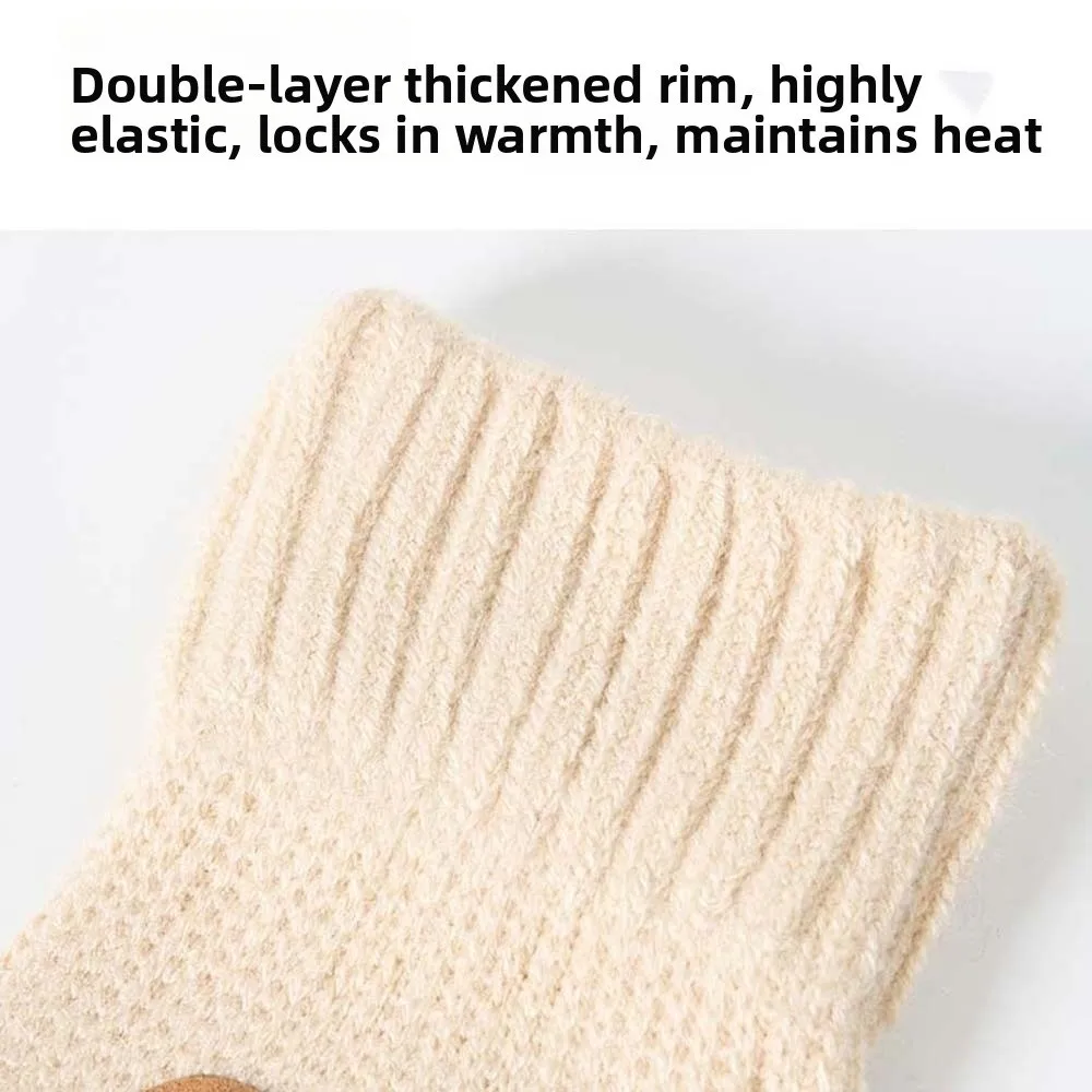 Leather Patch Touchscreen Gloves Knitted Wool Solid Color Winter Knit Mittens High Quality Soft Texture Woolen Warm Gloves