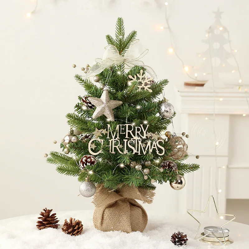 

50CM Christmas Tree Set Rotatable Xmas Tree Ornament with Music Box Matching Christmas Ball LED Lights Mini Christmas Tree Decor