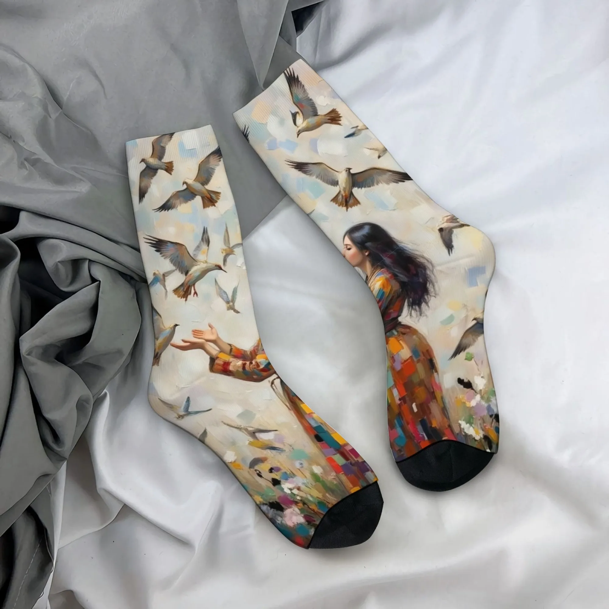 

Free Girl Oil Painting Art Men's Socks Retro Style Comfortable Casual Sports Fashion Socks Gift Novelty Funny Compression Socks