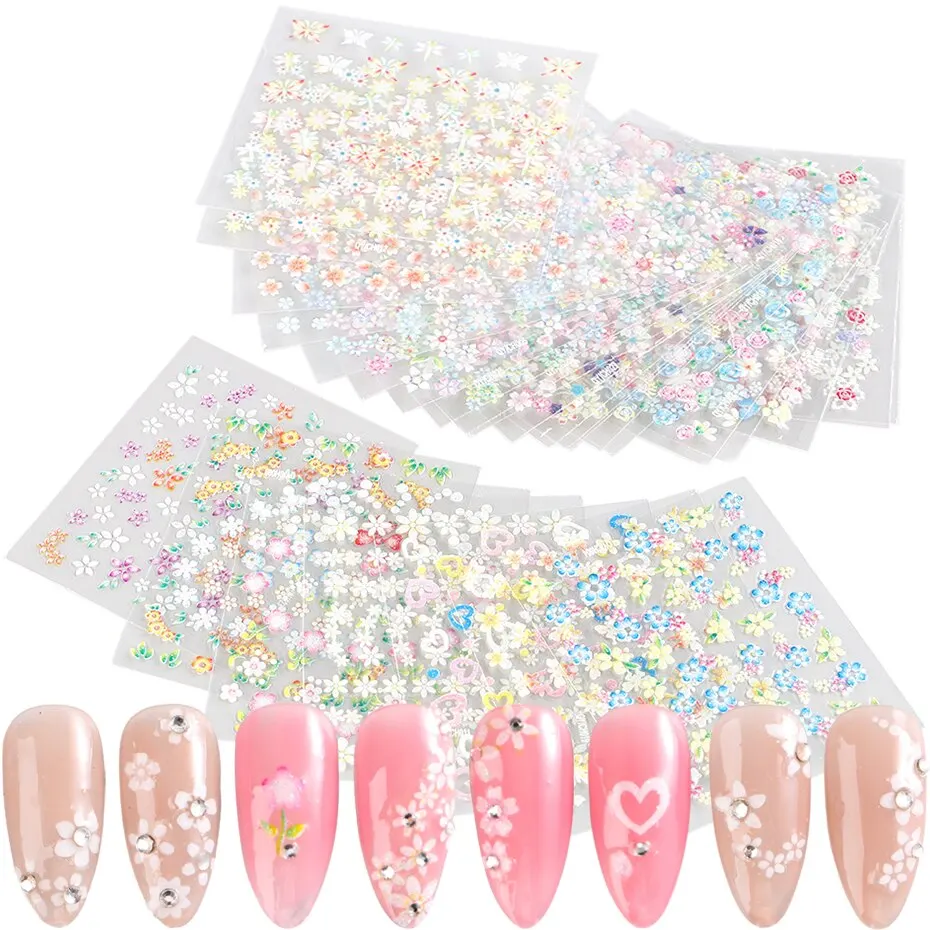 30 Pcs Colorful Flower Nail Stickers Set Small Sakura Daisy Cute Flowers Decals 3D Self Adhesive Sliders Manicure Decoration