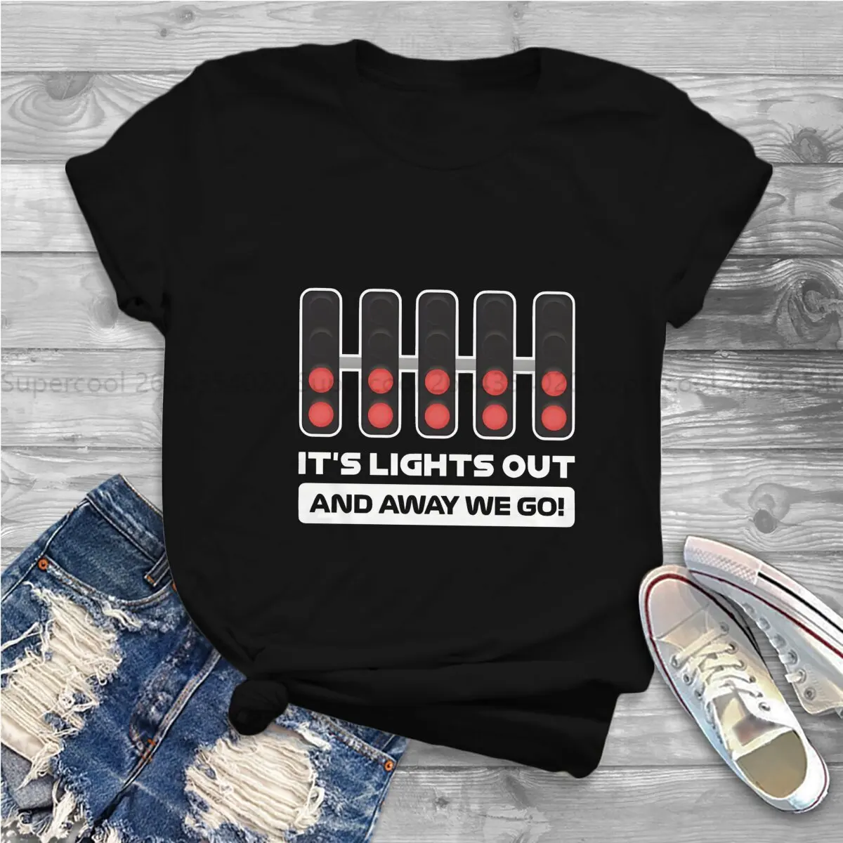 It\'s Lights Out And Away We Go! Harajuku Polyester TShirt F1 Formulate 1 Racing Style Leisure T Shirt Women