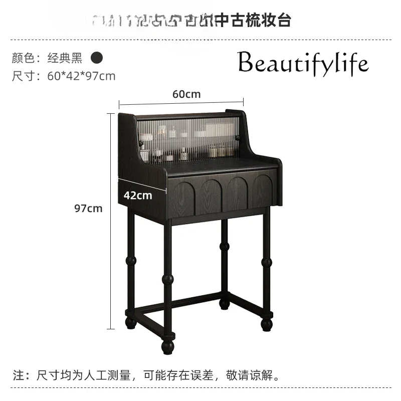 French dressing table small black solid wood retro makeup bedroom ultra-narrow mini medieval light luxury high-end