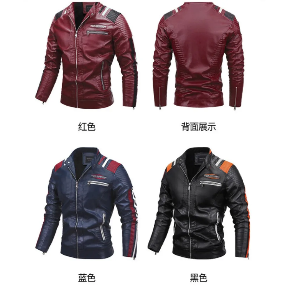 2024 Men Autumn Jacket Bomber Biker Zipper Motorcycle Faux Fur Coat Male Fleece Pilot Vintage Black Red Brown PU Leather Jacket