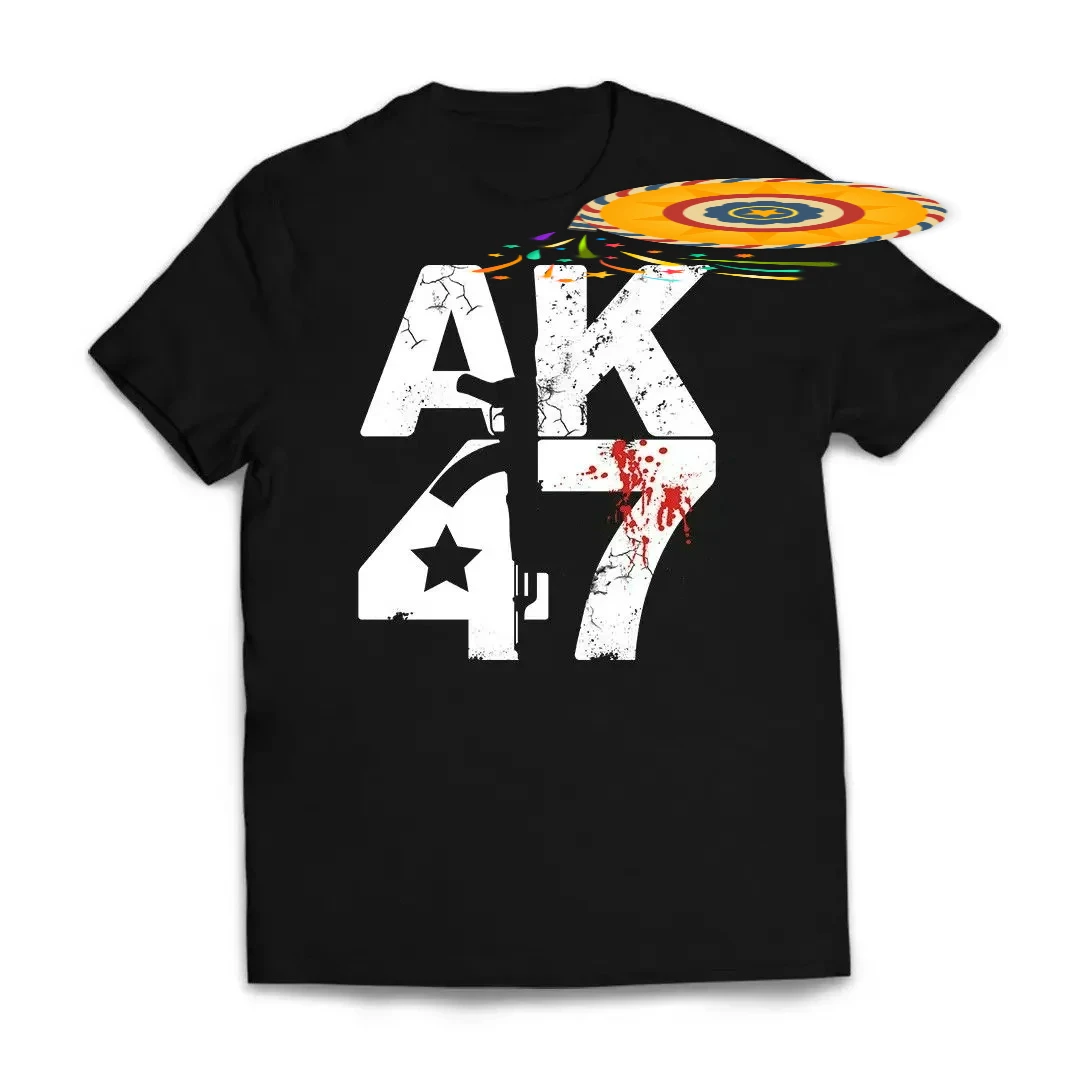 AK 47 Blood Font Printed T Shirt Pro Guns 2nd Amendment Rifle Tee Military Hip Hop Harajuku Casual Mens T Shirts
