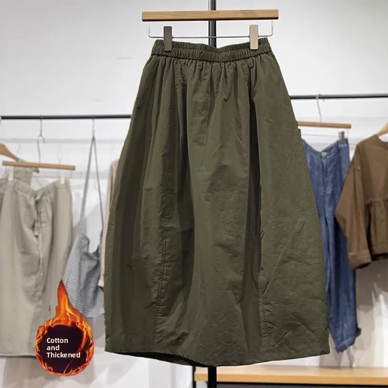 

Хлопковая юбка Design Sensation, женская зимняя хлопковая юбка трапециевидной формы с фонариками, свободная повседневная юбка-миди с цветочным принтом, рабочая одежда