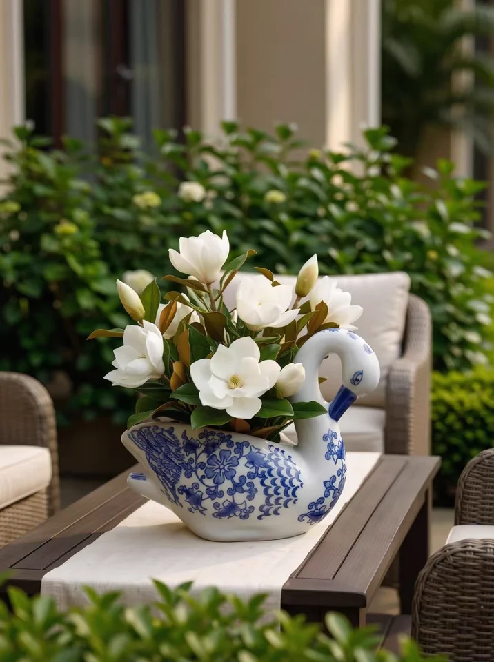 

# Hot Blue and White Ceramic Swan Flowerpot Hydroponic Plant Pot Creative Indoor Decorative Flowerpot Retro Ceramic Vase
