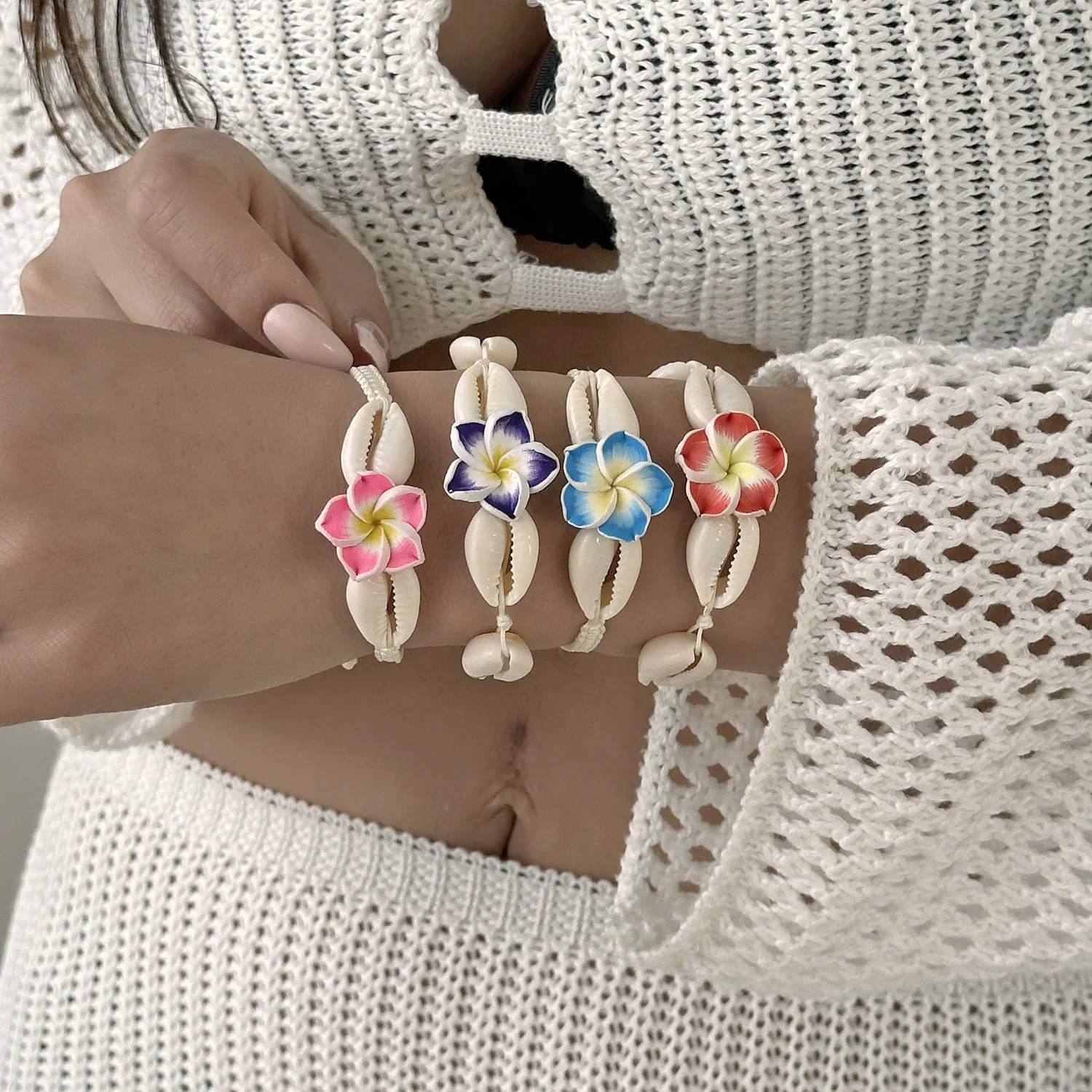 Luau Accessories Lovely Anklet Hawaiian Plumeria Bracelet Beaded Tropical Flower Bracelet For Beach Parties Hawaii Trip - view 6
