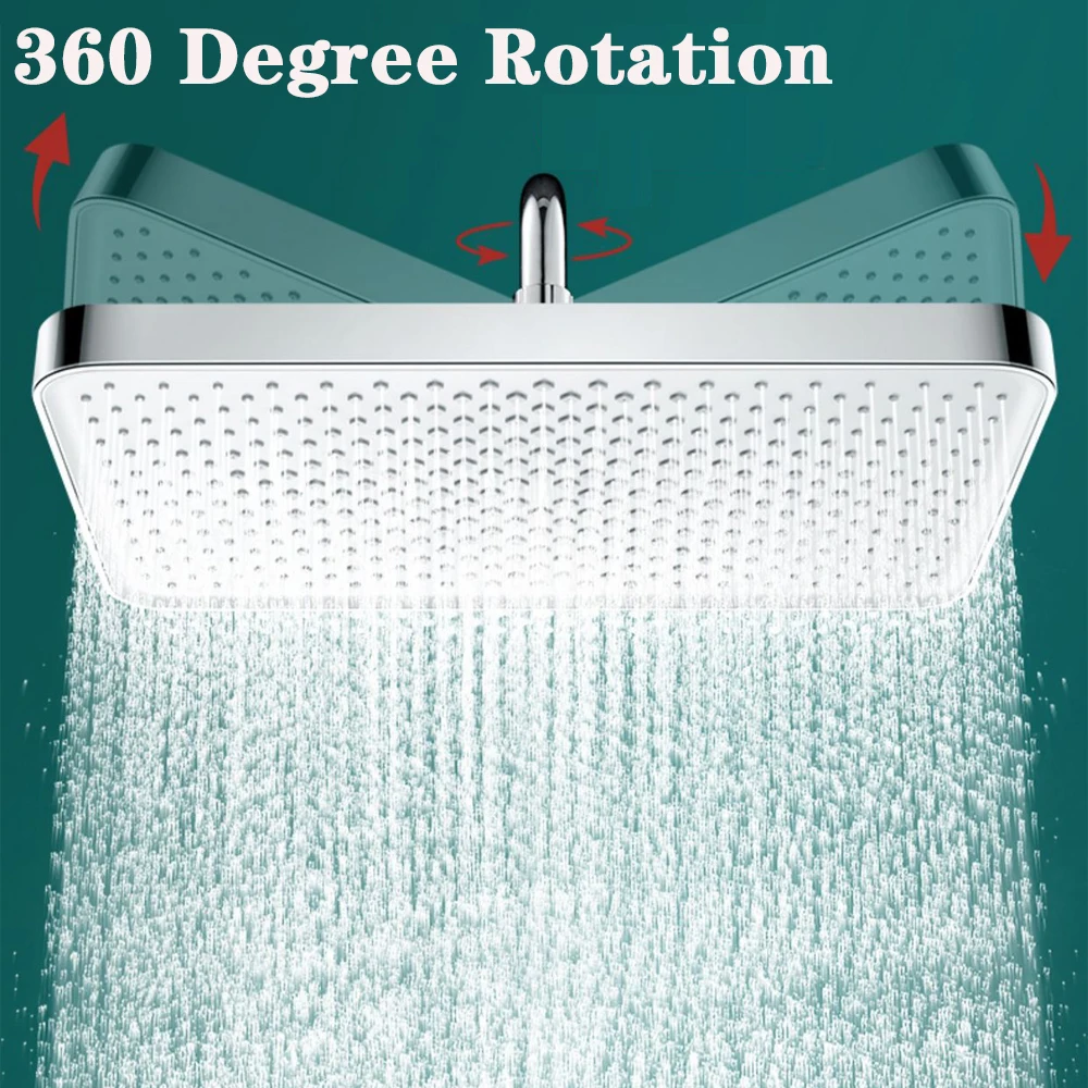 Grande fluxo do teto montado Supercharge Shower Head Set, alta pressão ABS Rainfall, banheiro, 4 modos, painel grande, 12 em