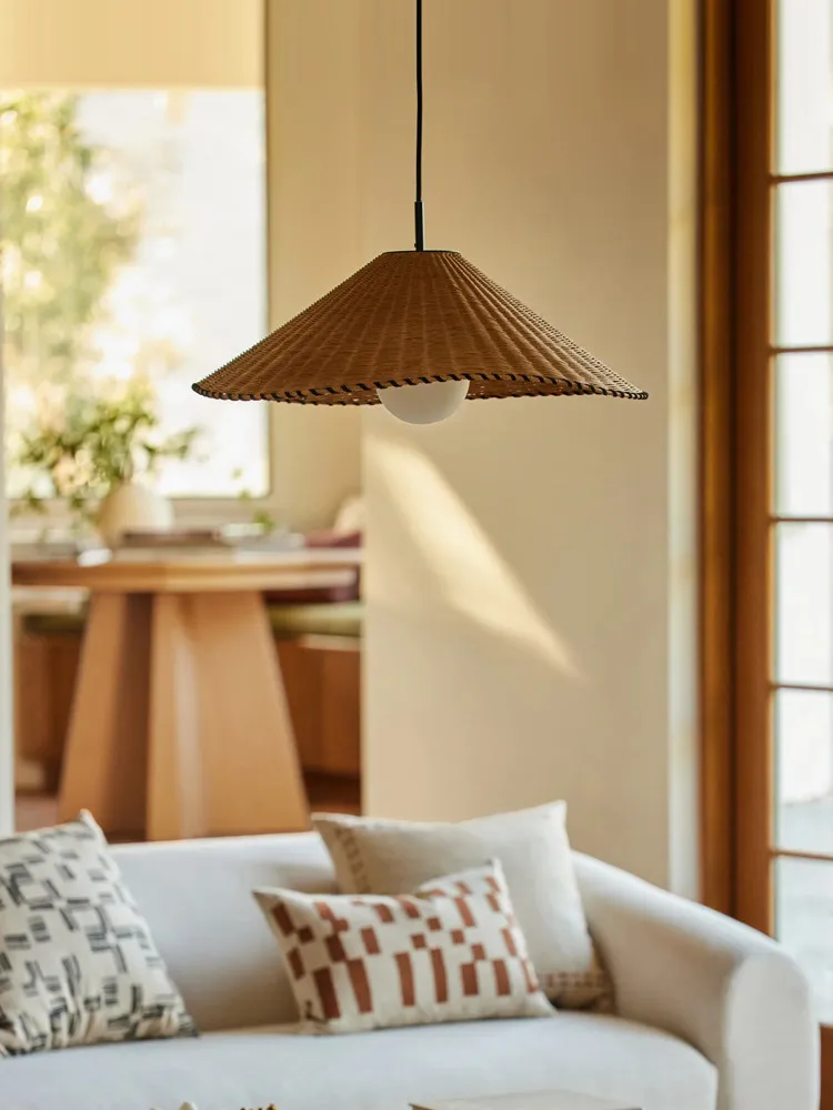 Wabi Sabi style Japanese restaurant, living room, Chinese retro Zen tea room, homestay, rattan weaving, rattan art pendant lamp
