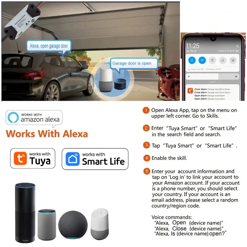 Tuya WiFi Smart Garage Door Opener Controller Motorized Door Opener Wireless Remote Works With Voice Control Alexa Google Home