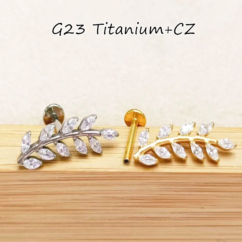 10pcs Body Jewelry 16G Cat Leaf CZ G23 Titanium Shine Lip Labret Bar Ear Helix Tragus Rook Bar Stud Body Piercing Jewelry  NEW