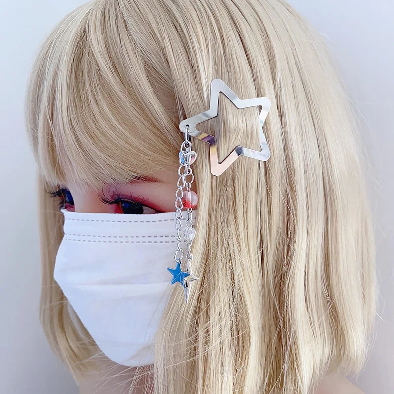 الحلو كول نمط Ins المعادن دلاية شكل نجمة الحب مطرز شرابة الساخن فتاة دبوس الشعر للفتيات تخريمية ستار مشبك معدني دبابيس الشعر #2