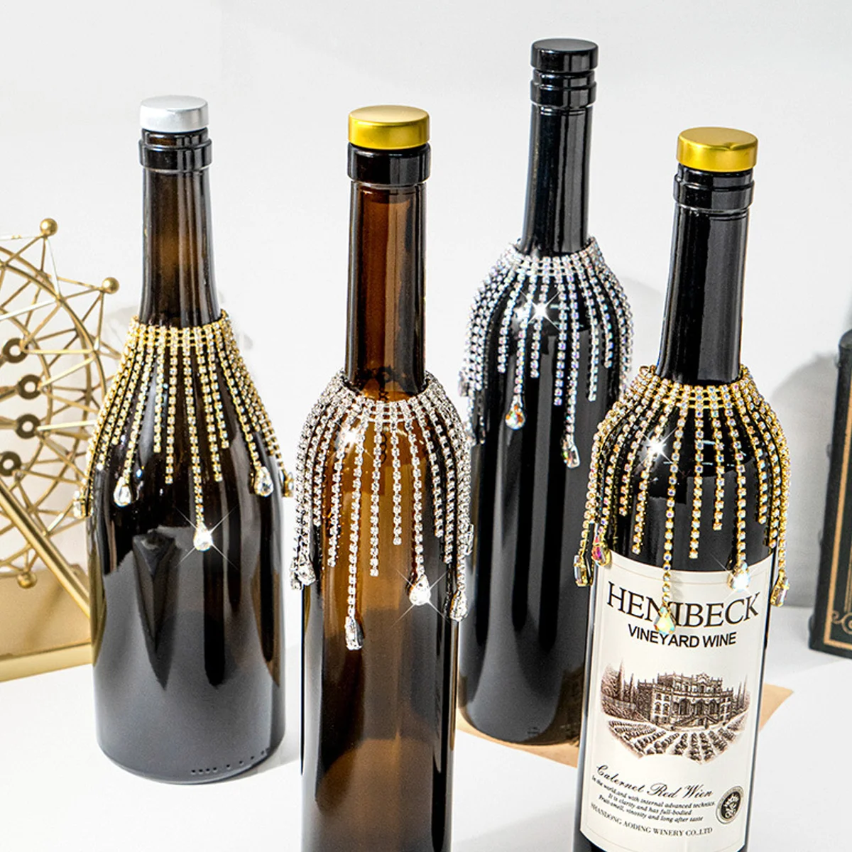 Crystal Fringe Bottle Cover, for Wedding, Birthday, Valentine's Day, Party Table Centerpieces, with Champagne, Sherry, Port Wine Bottle
