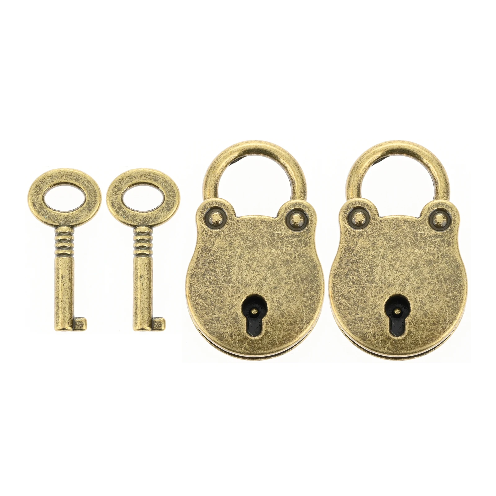 

2Pcs Antique Brass Padlock with Key Vintage Bear Shape Anti-Theft Bag Travel Suitcase Luggage Box Case Key Keyed Hasps Mini Lock